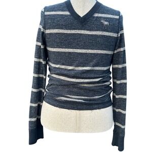 Vtg Abercrombie & Fitch Striped V-Neck‎ Sweater Men's M Long Sleeve Rugby